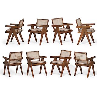 PIERRE JEANNERET Eight V-leg arm chairs