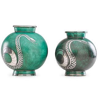 GUSTAVSBERG Two Argenta vases w/ snakes