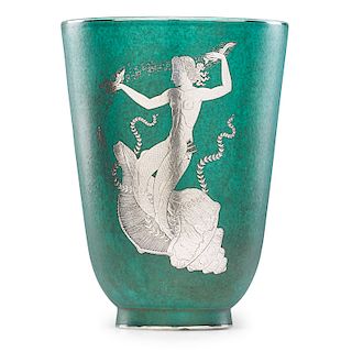 GUSTAVSBERG Fine large Argenta vase w/ mermaid