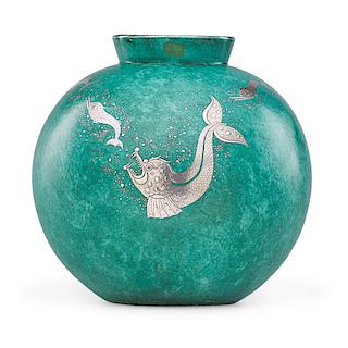 W. KAGE; GUSTAVSBERG Large Argenta vase w/ fish