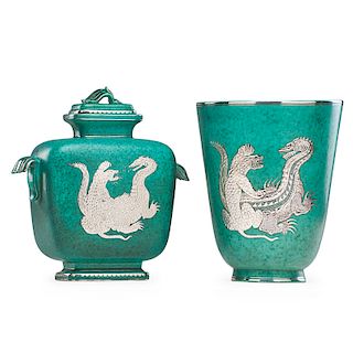 GUSTAVSBERG Argenta vase/vessel w/ dragon & tiger