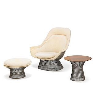 WARREN PLATNER Lounge chair, ottoman, table