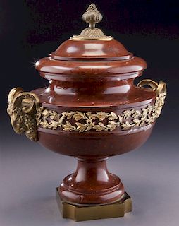 19th C. French rouge marble urn