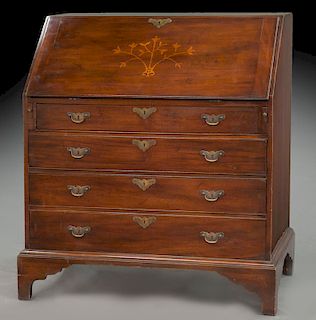George III style English inlaid mahogany slant front