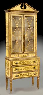 Venetian painted and parcel gilt two-part cabinet,