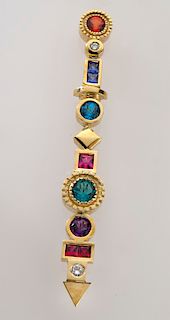 18K gold diamond, sapphire, and ruby brooch