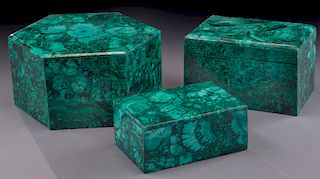 (3) Russian malachite boxes,