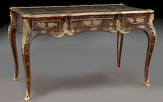 French Louis XV style marquetry inlaid bureau plat