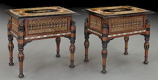 Pr. Moorish inlaid rectangular tables,