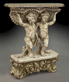 Figural carved and painted console table