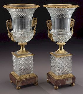 Pr. Baccarat style cut crystal and dore bronze