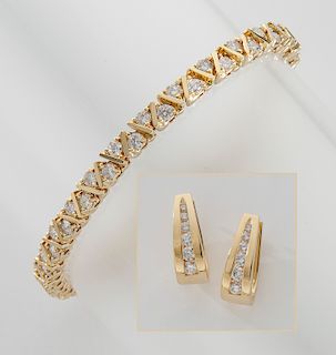 2 Pcs. 14K gold and diamond jewelry including