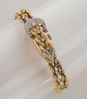 14K gold and diamond Andre Pailet bracelet watch