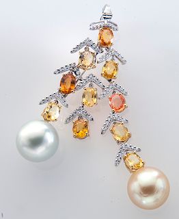 18K sapphire, diamond & South Sea pearl pendant/
