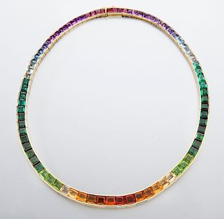 18K gold and multi-color gemstone necklace
