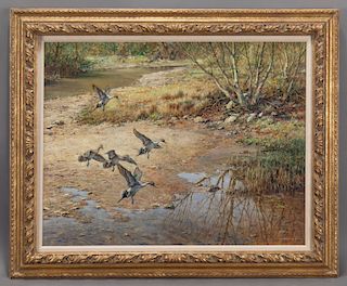William Hollywood "Pintails Dropping In" oil on