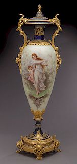 Sevres-style porcelain lidded urn