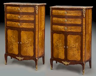 Pr. 19th C. French marquetry inlaid cabinets