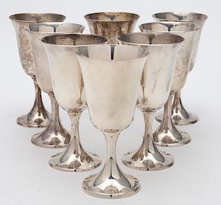 (8) Gorham sterling silver wine goblets.