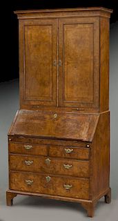 George III two-part slant front secretary desk,
