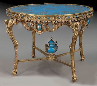 Louis XV style dore bronze & porcelain table,