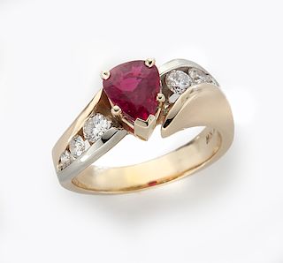14K gold, ruby and diamond ring