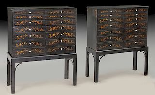 Pr. English Georgian lacquered specimen cabinets,