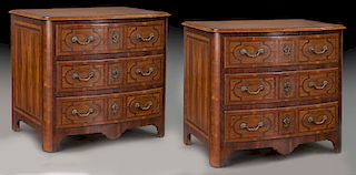 Pr. French Regence style inlaid commodes,