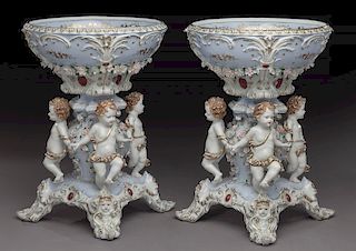 Pr. Meissen style porcelain figural compotes,