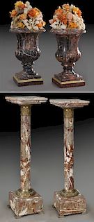 Pr. Italian carved marble floral urns on