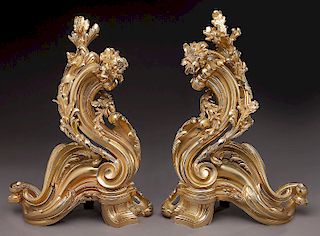 Pr. Louis XV style dore bronze floral chenets,