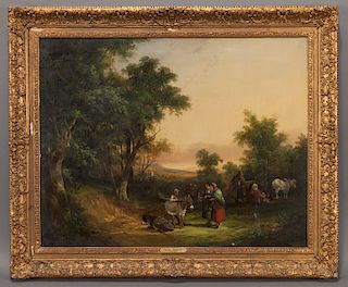 William Shayer Sr. "The Village Meeting Place" oil