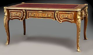Louis XV style desk w/brass inlay & ormolu mounts