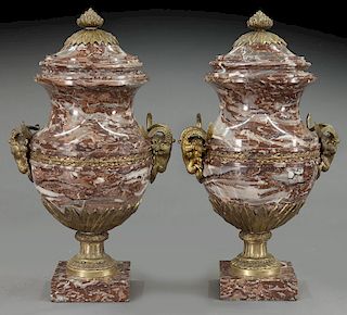 Pr. 19th C. French variegated marble cassolettes