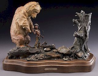 Walt Horton "Two Bears" bronze. Signed below bear,