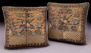 Pr. Chinese Qing embroidery badges on pillow,