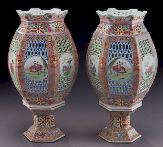 Pr. Chinese famille rose porcelain lanterns,