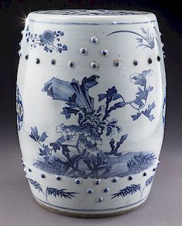 Chinese Qing blue & white porcelain garden seat,