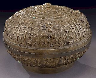 Chinese Tibetan Qing bronze box,
