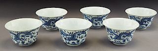 (6) Chinese Qing blue & white porcelain cups,