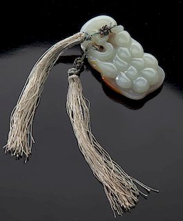 Chinese carved jade pendant with russet skin,