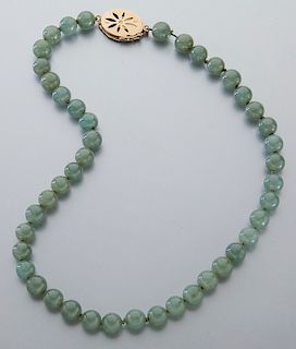 Chinese Qing carved green jadeite necklace