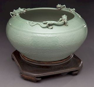 Large Chinese Qing celadon porcelain fish bowl,