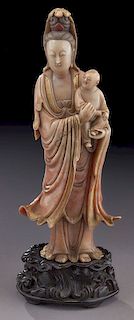 Chinese Qing Qianlong carved polychrome soapstone