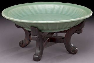 Chinese Early Ming celadon porcelain charger,