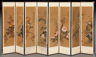 Chinese Qing watercolor on silk 8 panel screen,