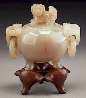 Chinese Qing carved agate incense burner,