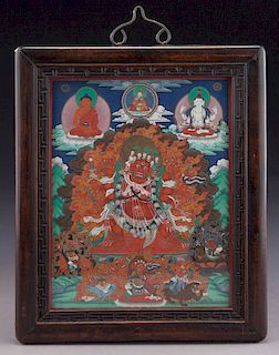 Chinese Tibetan Qing framed thangka,