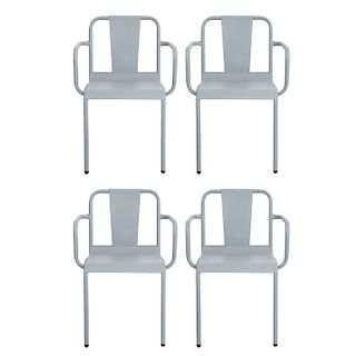 ISIMAR. España, años 2000. Juego de sillas "NÁPOLES". Estructuras de aluminio color gris. Con respaldos y asientos lisos. Piezas: 4