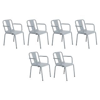 ISIMAR. España, años 2000. Juego de sillas "NÁPOLES". Estructuras de aluminio color gris. Con respaldos y asientos lisos. Piezas: 6